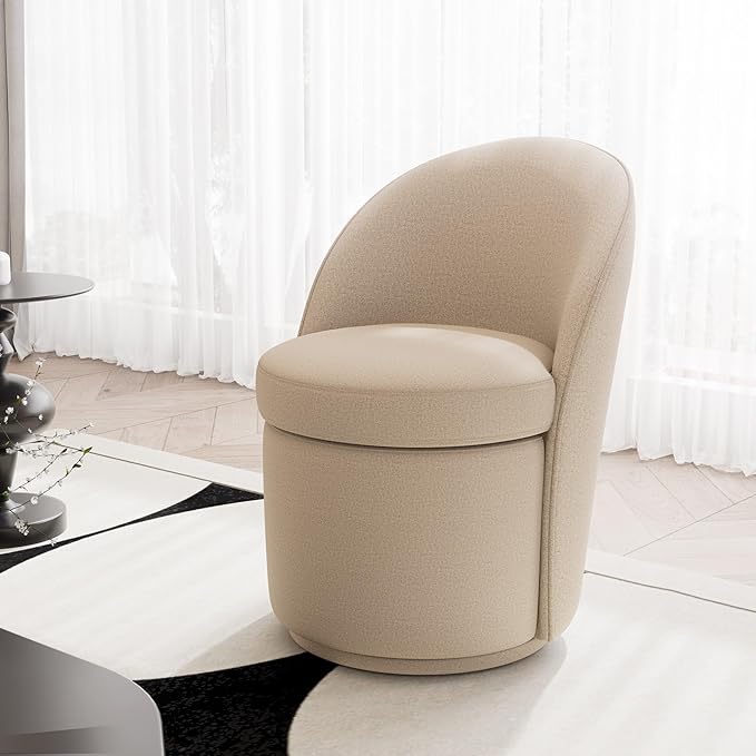 Rowill 360 Degree Swivel Vanity Chair with Back Set of 2 Modern Round Upholstered Accent Chairs Boucle Fabric for Living Room Reading Nook Makeup &amp Vanity Chair Easy Assembly Coffee