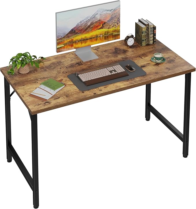 Grandder 47 inch Computer Desk Home Office Desk Study Writing Kid Table Simple PC Work Desk Adjustable Feet Rustic Brown