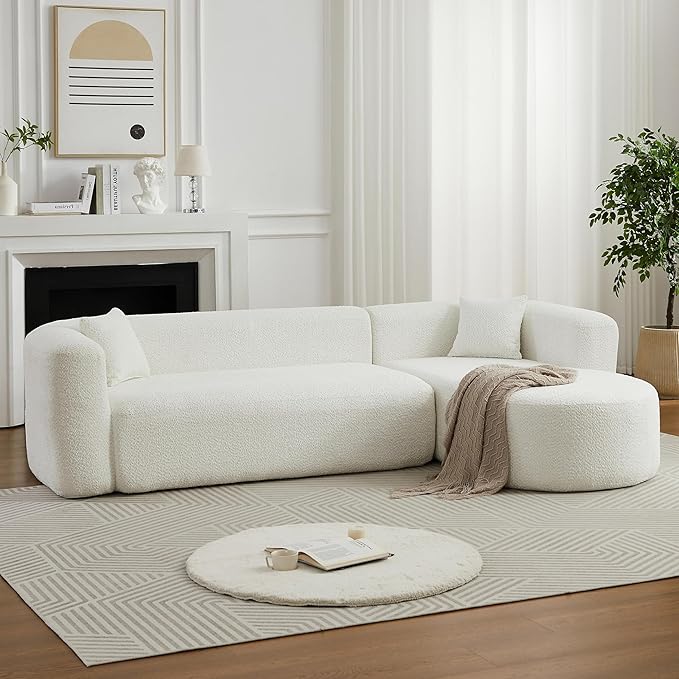 Oversized Sectional Sofa with Chaise with 2 Throw Pillows 109 Modern Luxury Chenille Sofa Extra Deep Seat L-Shape Curved Cloud Couch for Living Room (Right Facing Chaise Beige)