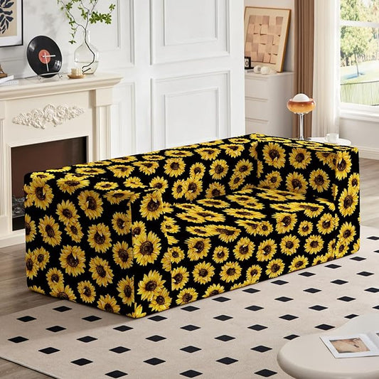 Loveseat Sofa Boneless Couch in a Box with Sunflowers Print Small Couch for Small Spaces High-Resiliency Memory Foam No Assembly Required for Living Room Bedroom Office