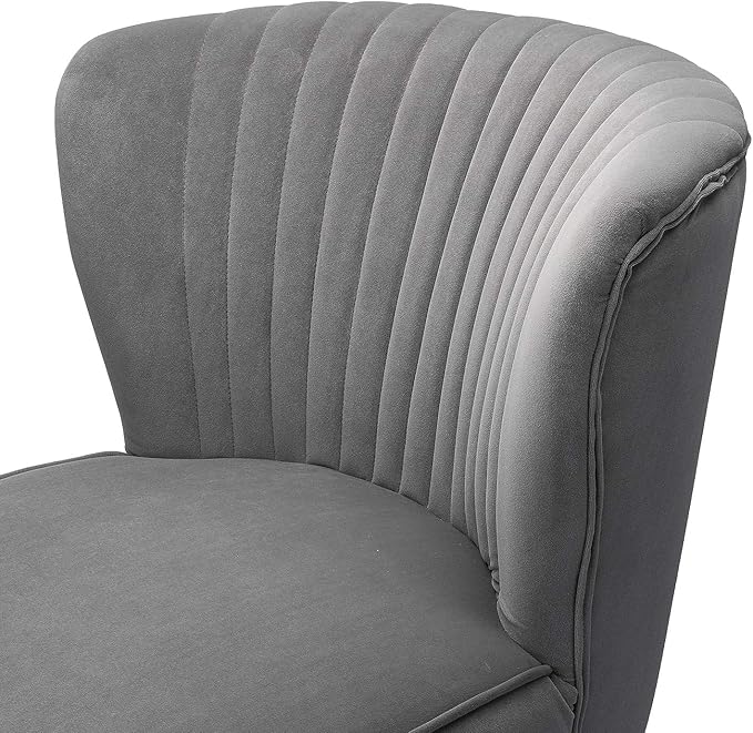 Tina's Home Velvet Armless Accent Chair Upholstered Modern Small Side Chair with Golden Legs Comfy Cute Wingback Slipper Chair for Living Room Study Beauty Room Thickly Padded(Grey)