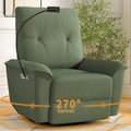 Power Swivel Rocker Recliner Chair for Nursery Upholstered Glider Rocking Chair with Phone HolderUSB Ports Small Recliners for Small Spaces Living Room Bedroom