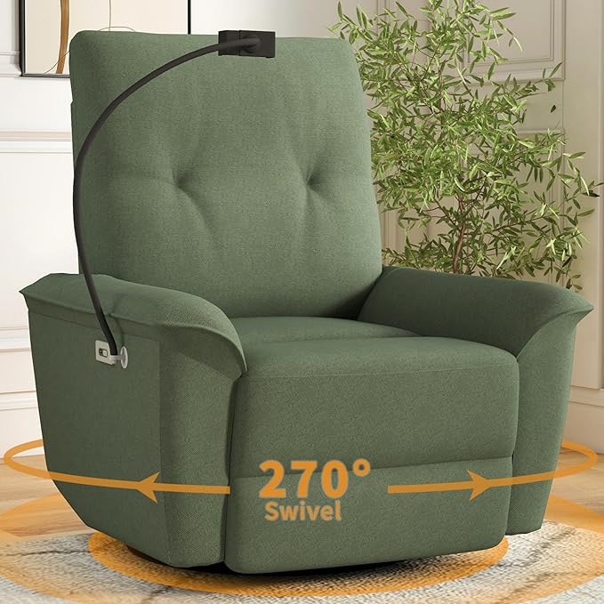 Power Swivel Rocker Recliner Chair for Nursery Upholstered Glider Rocking Chair with Phone HolderUSB Ports Small Recliners for Small Spaces Living Room Bedroom