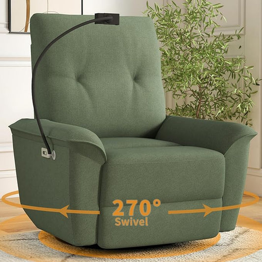 Power Swivel Rocker Recliner Chair for Nursery Upholstered Glider Rocking Chair with Phone HolderUSB Ports Small Recliners for Small Spaces Living Room Bedroom