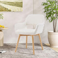 Desk Chair No Wheels Vanity Chair Makeup Chair Comfy Accent Chair for Living Dining Room Bedroom Home Office Mid Century Modern Upholstered Armchair Sofa with Wood Legs (Wool White 1)
