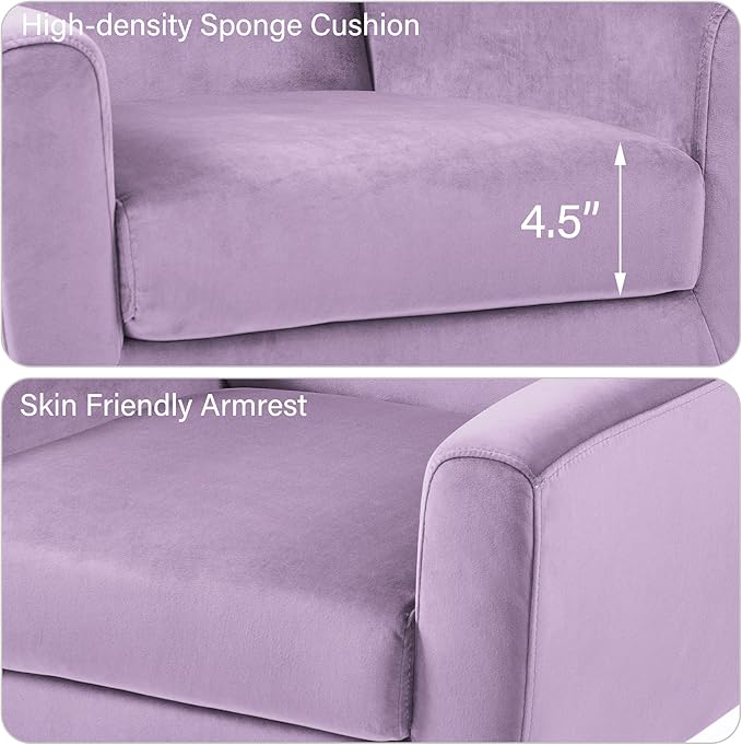 Accent Chair Mid-Century Modern Velvet Fabric Chairs with Arms for Living Room Comfy Upholstered Club Single Sofa Armchair for Bedroom Waiting Room with Solid Wood Frame (Velvet Purple Set of 1)