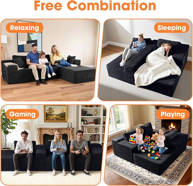 108” Modular Sectional Sofa Couches Oversized L-Shape Cloud Couch with Deep Seat Comfy Memory Foam Modern Boneless Couch for Living Room No Assembly Required