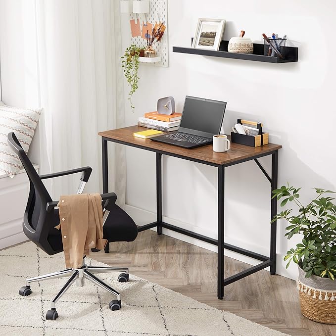VASAGLE Computer Desk Office Work Desk 39.4 x 19.7 x 29.9 Inches for Study Bedroom Home Office Living Room Hazelnut Brown and Ink Black ULWD041B03