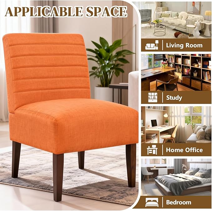 Anwick Orange Modern Accent Chair Mid Century Upholstered Living Room Chair with Wood Legs Comfy Small Accent Chair with Back for Small Spaces Office Bedroom Reading Spaces (Orange2)