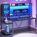 SEDETA Gaming Desk 60'' Gaming Desk with Hutch and LED Lights Computer Desk with Storage Shelves Large PC Gamer Desk with Display Cabinet Monitor Stand Power Outlet for Home Office Black