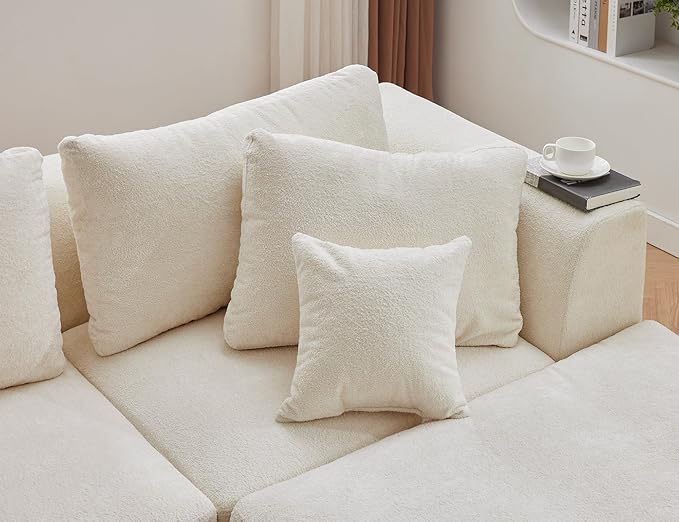 110 Cloud Sectional Couches for Living Room Convertible L-Shape Boneless Couch with Ottoman 3 Seater Modular Sectional Sofa Cream