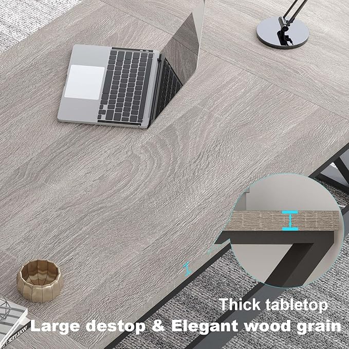 LVB 70.8 Long Office Desk Modern Large Wood Metal Computer Desk Industrial Double Workstation Desks for Two People Rustic PC Executive Work Study Writing Computer Table for Home Light Grey Oak