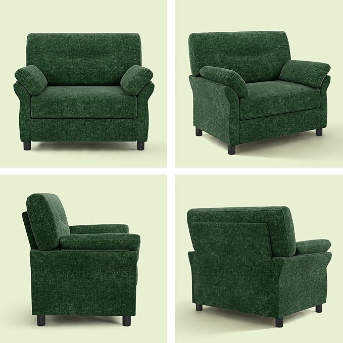 44.5 Oversized Accent Chair Comfy Chenille Fabric Living Room Chairs Upholstered Modern Armchair Extra Large Single Sofa Reading Chair for Bedroom Apartment Tool-free Assembly Dark Green
