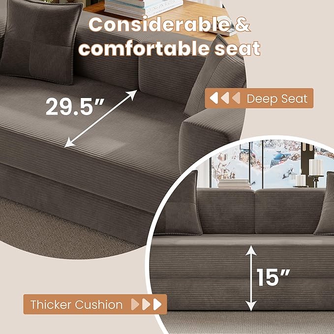Belhome 78.8 Convertible Sofa Bed Futon Sofa Bed with Side Pocket Corduroy Pull Out Futon Sofa Boneless Couch for Living RoomsNo Assembly Required Latte