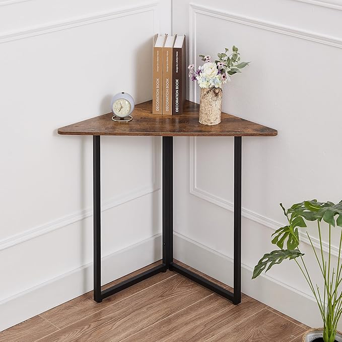 VECELO Ϲоrnеr Shelf End/Side Tables Ϲоrnеr Computer Desk Storage Shelf for Small Space Triangle Steel Frame Ϲоrnеr Shelves with Metal Frame Living Room Bathroom Brown 31.1