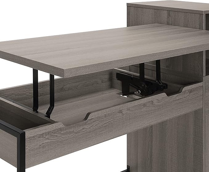 OSP Home Furnishings Hagney Lane Worksmart Sit-to-Stand Desk with 3 Adjustable Positions and Extra Shelves Farm Oak