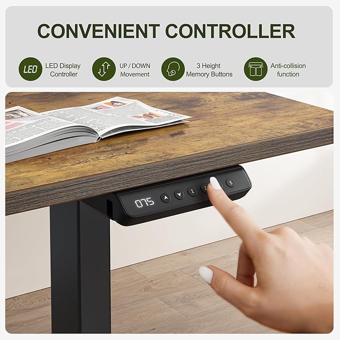 BANTI L-Shaped Standing Desk - 63 x 55 Inch Adjustable Corner Standing Desk with Charging Station - L Shape Sit Stand Table with Memory Controller Splice Board for Home Office Rustic Brown