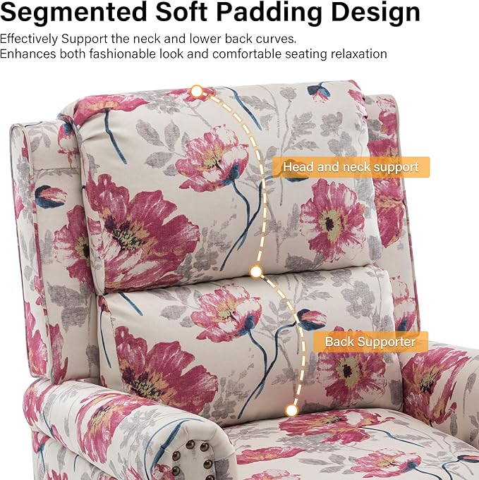 Recliner Chair Modern Pushback Armchair with Adjustable Backrest &amp Footrest for Bedroom Living Room (Pattern FloralSet of 2)