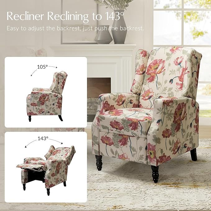 Mid Century Modern Wingback Recliner Chair Upholstered Push Back Recliner Sofa Lounge Armchair for Living Room Home Theater Accent Chairs Recliners Couches