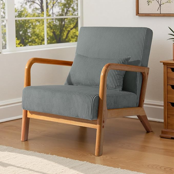 Accent Chair Mid Century Modern Armchair with Pillow Upholstered Lounge Sofa Reading Side Chair for Living Room Bedroom