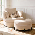 Aoiy &amp Wifon 40.5'' W Swivel Accent Chair with Storage Ottoman Round Arm Barrel Chair with 3 Pillows for Living Room/Bedroom/Apartment Beige