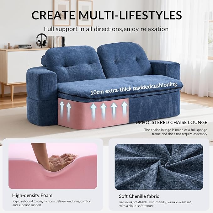 Kuahisoofa 78 Memory Foam Convertible Sofa Bed with Built-in Quilt Foldable Floor Couch Sleeper for Guests Room &amp Living Room Boneless Futon Cloud Sofa for Small Spaces Blue