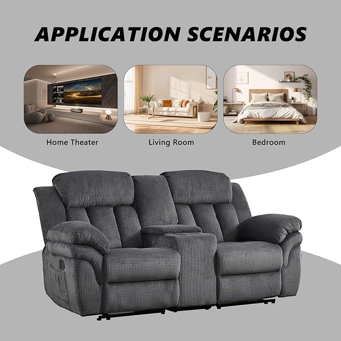 CANMOV Recliner Sofa Set Manual Recliner Loveseat with Overstuffed Armrest for Living RoomBedroom FurnitureOffice2 Seat Grey