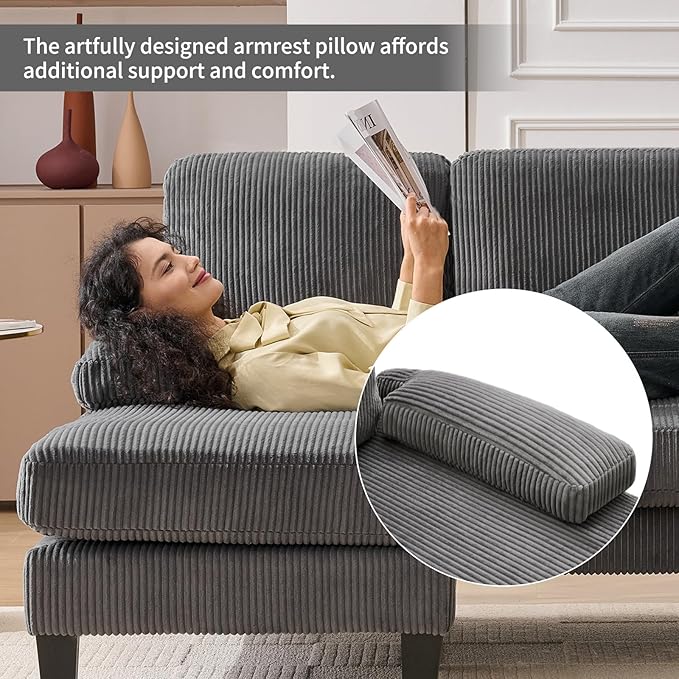 98 U Shaped Couch with 18 Seat Height Sectional Couches for Living Room 4 Seater Couch Set with Double Chaise for Apartment Living Room Sofas Corduroy Grey