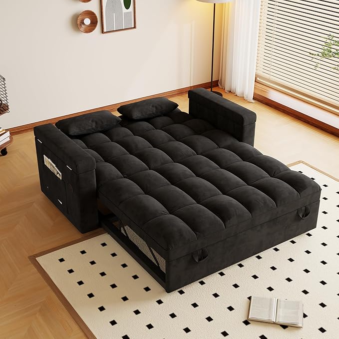 Convertible Sofa Bed 5-in-1 Pull Out Couch with Side Table Loveseat Sleeper Sofas Bed Couch with USB Port 65‘’ Velvet Pull Out Sofa Beds for Living Room Bedroom Apartment