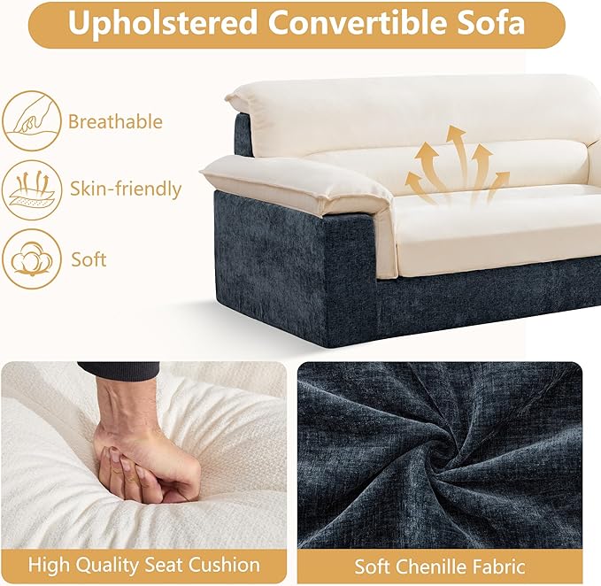 80'' Boneless Loveseat Sofa Oversized 2 Seater Couches Chenille Memory Foam Deep Seat Sofa for Living Room No Assembly Blue