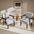 Modern Accent Chairs Set of 2Butacas para SalaMid Century Small Arm ChairUpholstered Wooden Chairs with Arm RestTufted BackrestCushion for OfficeWaiting/Reading/Living Room Light Blue