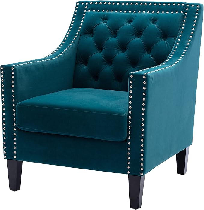 Accent Armchair Living Room Chair with Nailheads and Solid Wood Legs