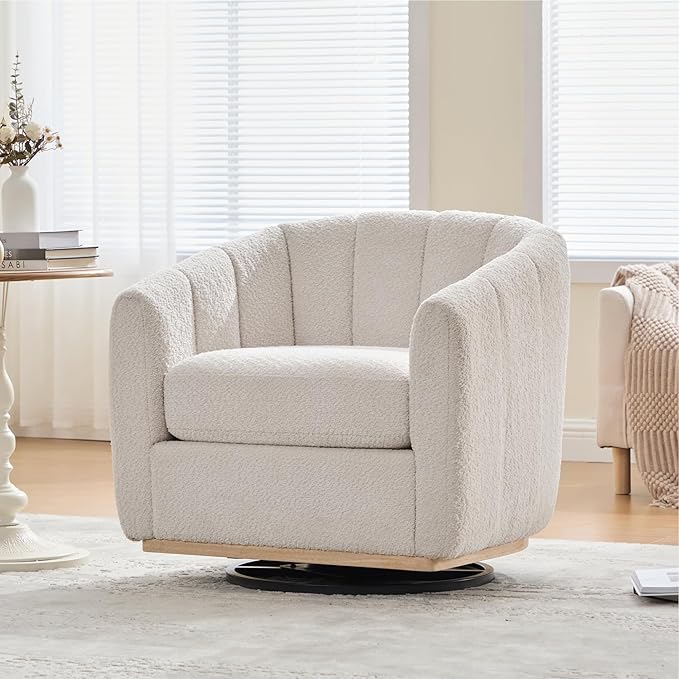 Mlmh &amp Kngwa 32.28 W Swivel Barrel Accent Chair Chenille Upholstered Swivel Chair Comfy Chairs Single Sofa for Living Room Bedroom Ivory