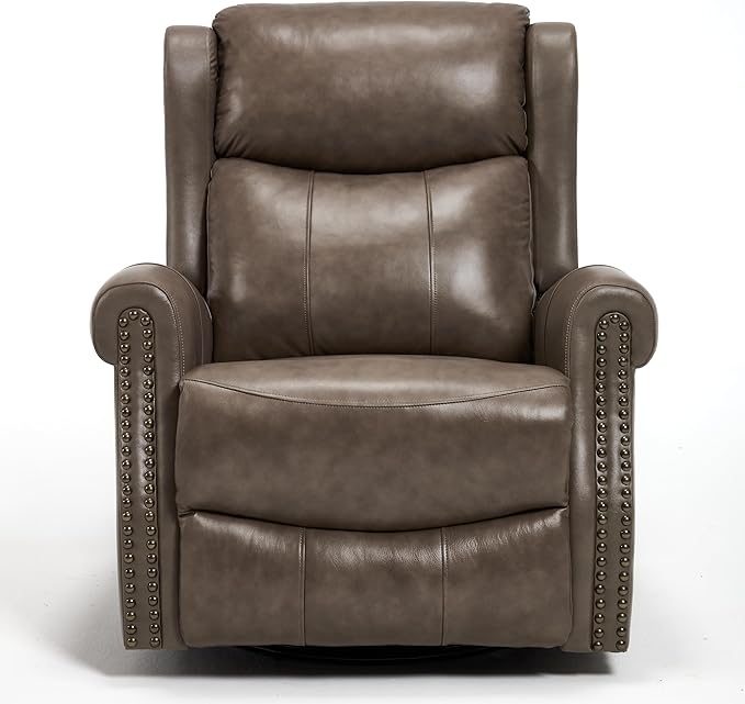 360° Swivel Glider Chair for Nursery Wingback Genuine Leather Rocking Recliner with Lumbar Heat &amp Massage 8-Point Vibration Massage for Living Room Bedroom