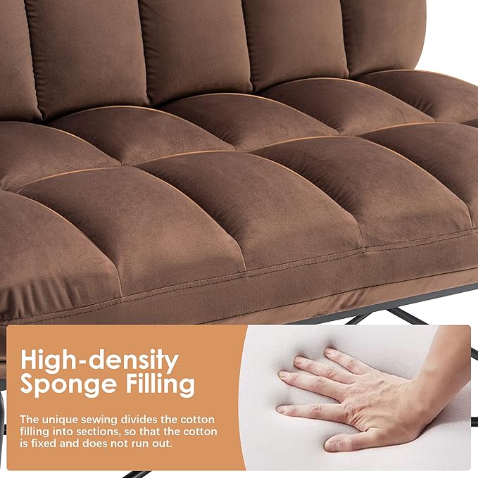 MCombo Loveseat Sofa Couch Mid-Century Velvet Armless Settee 2-Seater Upholstered Bench for Living Room Bedroom 4018 (2 Sets Brown)