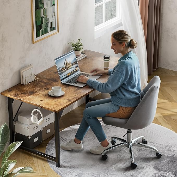 Shahoo 40 Inch Computer Desk Wood Modern Simple PC Home Office Table for Small Spaces with Storage Bag and Headphone Hook for Home Office Study Writing Rustic Brown