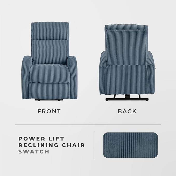 Lexicon Power Lift Recliner Chair for Elderly with Remote Control Gentle Lift Motion Side Pocket Armrest Corduroy Upholstered Electric Recliner for Living Room/Bedroom Easy Assembly Midnight Blue
