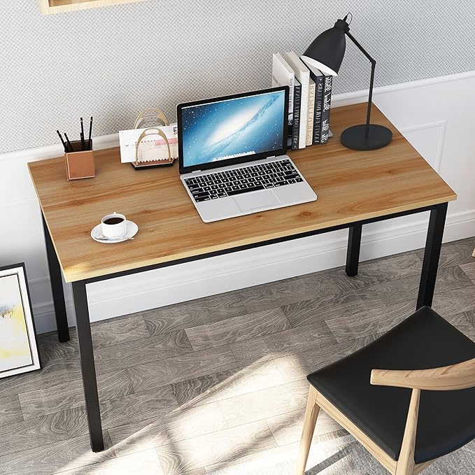 DlandHome Small Computer Desk Home Office Table Writing Desk Study Table Gaming Desk Workstation (39 inch Wood Teak)