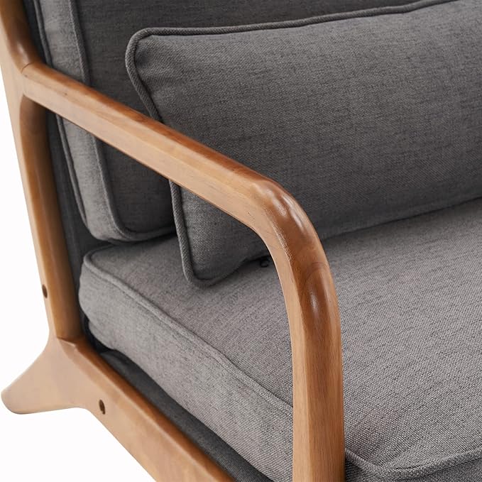 Living Room Chairs Mid Century Modern Accent Chair Single Lounge Reading Armchair Solid Wood Armrest Bedroom Chair Recliner Sofa Dark Grey