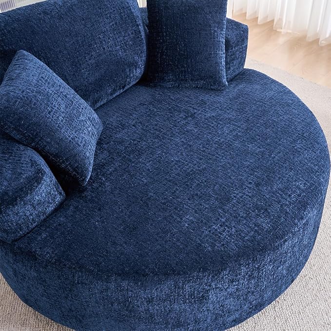 Blue 55 Oversized Swivel Accent Chair Round Barrel Chair with 360° Rotation Chenille Upholstered Deep Seat Lounge Sofa Modern Comfy Single Sofa for Living Room Bedroom Office (Blue)