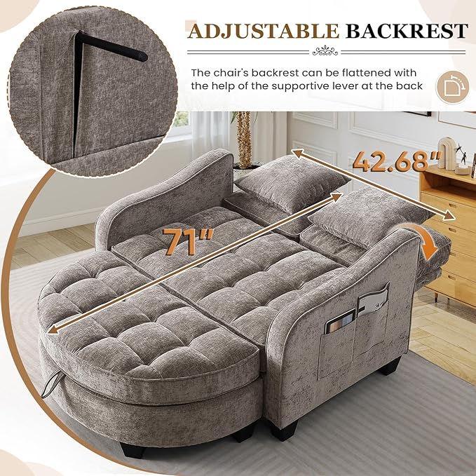 Oversized Chair and A Half Chenille Tufting Accent Cozy Reading Sofa Chair with Storage Ottoman Upholstered Loveseat Chaise Lounge Sofa with Adjustable Back for Living Room Office Sunroom Brown