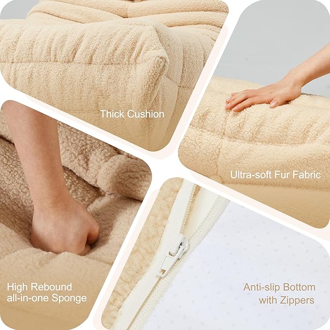 Bean Bag Chairs for Adults Giant Bean Bag Chair Memory Foam BeanBag Chair Bean Bag Sofa with Filler Faux Fur Fireside Beanbags Lazy Sofa for Living Room Bedroom Office (Khaki Teddy Single)