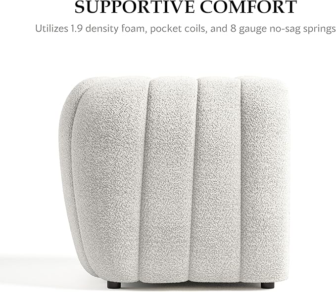 Furniture of America Glamour Contemporary Vertical Channel Tufted Boucle Accent Chair with Wooden Legs Fabric Upholstered Armchair for Living Room Bedroom Office Off-White