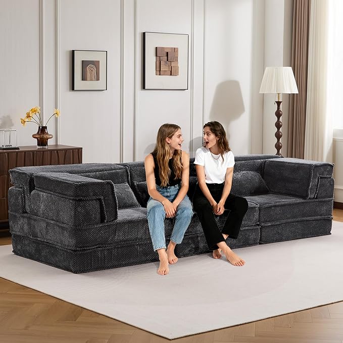 KEIKI 2Seat Modular Velvet Sofa Couch with Chaise Memory Foam for Living Room Home Office Style Conscious Homeowners Cozy Warm Perfect for Entertaining Relaxation Classic Refined Design Dark Grey