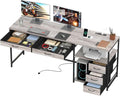YOSHOOT 60 Computer Desk with 5 Fabric Drawers - Gaming Desk with Storage and Power Outlets Home Office Desk for Adults and Teenagers Working Writing Study Grey