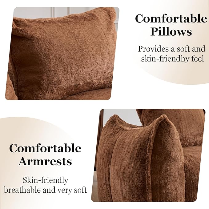 Compressed Sofa Couch in a Box 75” Beige Plush Floor Sofa Couch with Memory Foam for Bedroom Apartment Comfy Upholstered Foam Loveseat with Curved Armrest No Assembly (Brown)
