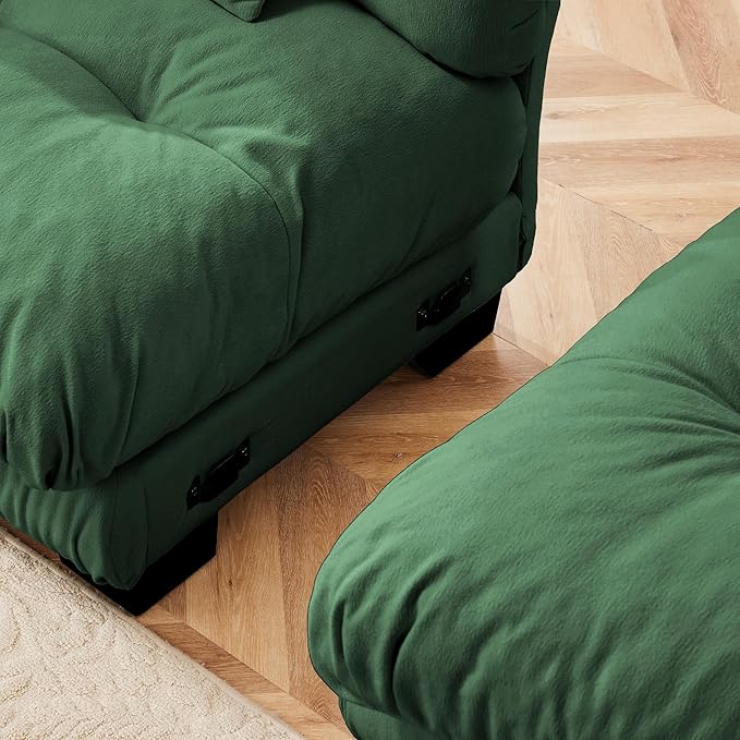 Modular Sectional Sofa 3 Seater Cloud Couch with Ottoman L Shaped Deep Seat Sofas Sectional Couch for Living Room Comfy Chenille Modular Sofa Set with Throw Pillows Modern Sleeper Couchs Green
