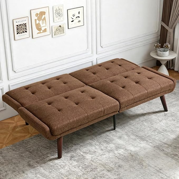 63 Loveseat Sofa Convertible Sofa Bed 5-Position Adjustable Backrest Sleeper Chair Guest Bed for Studio Apartment Basements Cabins Dorm Brown.