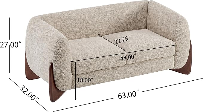 Christopher Knight Home Alma 63 Boucle Loveseat with Wood Legs 2 Seater Sofa Couches for Living Room Upholstered Couch Chair Soft Seating Lounge Sofa Chair Cozy Loveseat with Armrest Almond