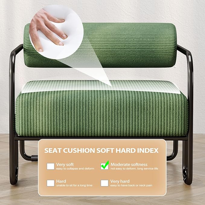 cinkehome Modern Accent Arm Chair for Living Room Corduroy Fabric Upholstered Armchair with Metal Frame Comfy Reading Club Chair Green
